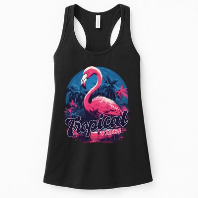 Tropical Vibes Flamingo Retro Palm Tree Womens Tank Top