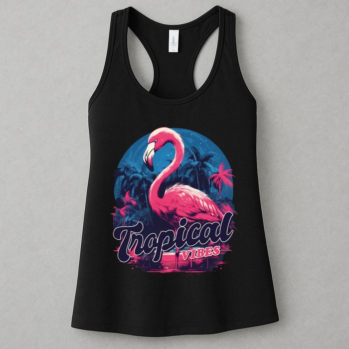 Tropical Vibes Flamingo Retro Palm Tree Womens Tank Top