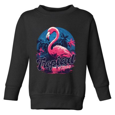 Tropical Vibes Flamingo Retro Palm Tree Toddler Sweatshirt