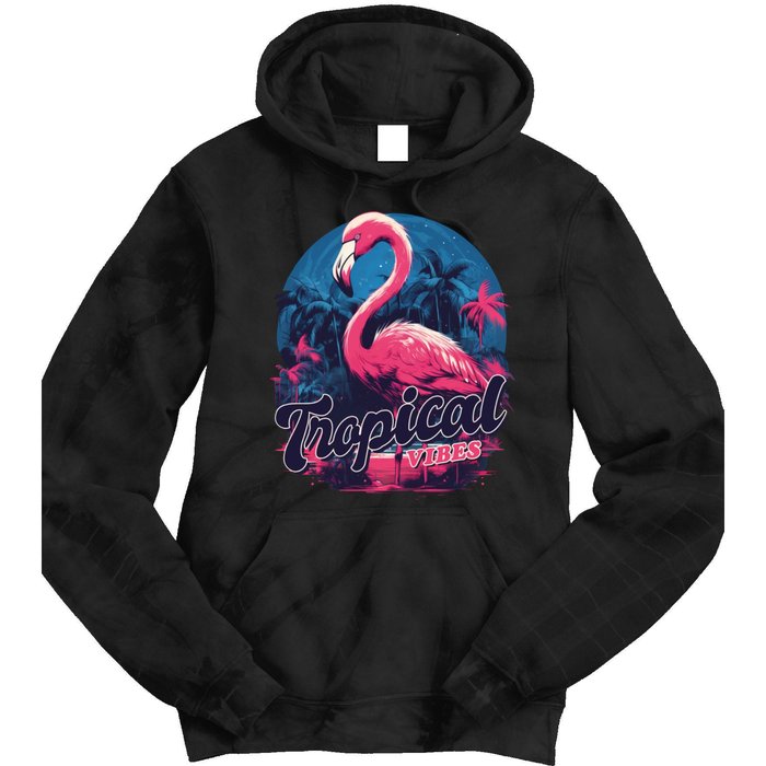 Tropical Vibes Flamingo Retro Palm Tree Tie Dye Hoodie