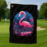 Tropical Vibes Flamingo Retro Palm Tree Golf Towel