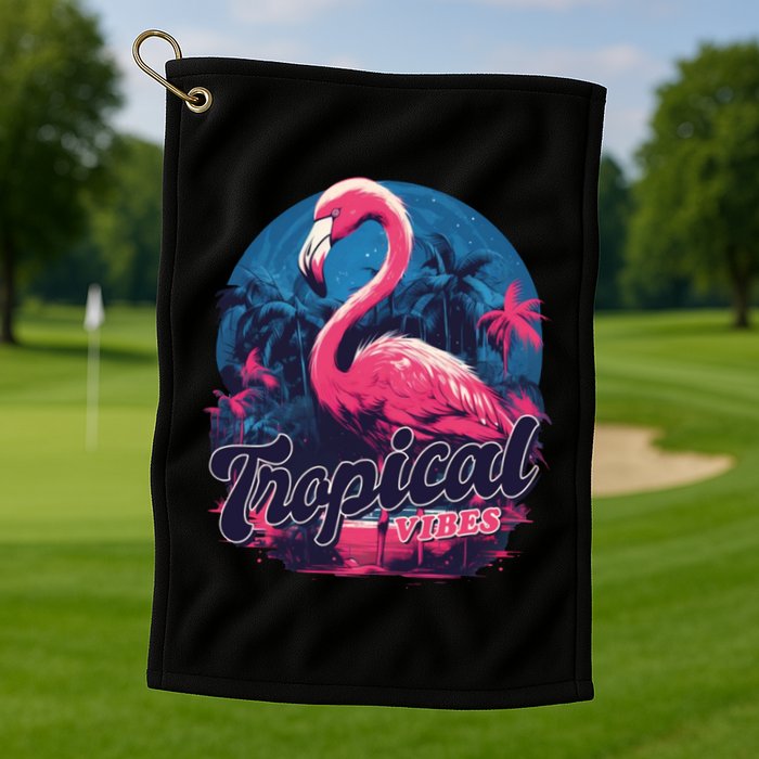 Tropical Vibes Flamingo Retro Palm Tree Golf Towel