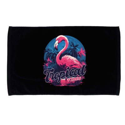 Tropical Vibes Flamingo Retro Palm Tree Microfiber Hand Towel