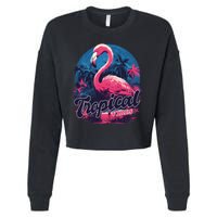 Tropical Vibes Flamingo Retro Palm Tree Cropped Pullover Crew