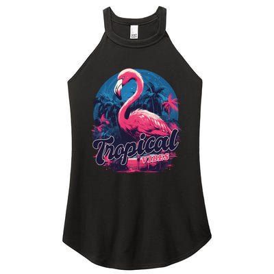 Tropical Vibes Flamingo Retro Palm Tree Women's Perfect Tri Rocker Tank