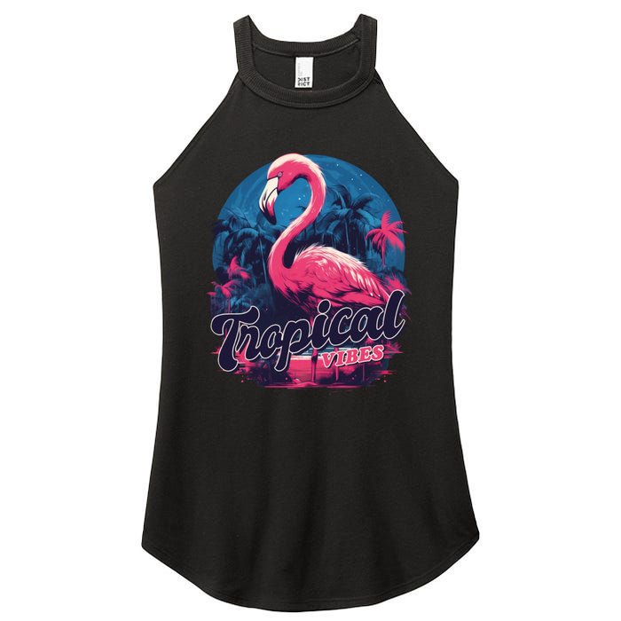 Tropical Vibes Flamingo Retro Palm Tree Women's Perfect Tri Rocker Tank