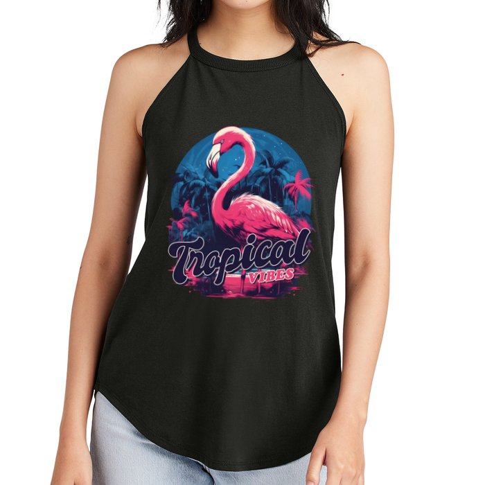 Tropical Vibes Flamingo Retro Palm Tree Women's Perfect Tri Rocker Tank