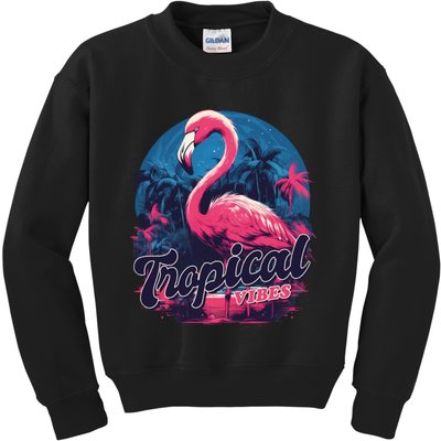 Tropical Vibes Flamingo Retro Palm Tree Kids Sweatshirt
