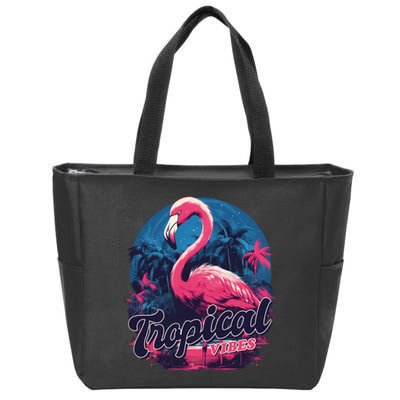 Tropical Vibes Flamingo Retro Palm Tree Zip Tote Bag
