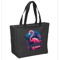 Tropical Vibes Flamingo Retro Palm Tree Zip Tote Bag