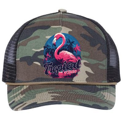 Tropical Vibes Flamingo Retro Palm Tree Retro Rope Trucker Hat Cap