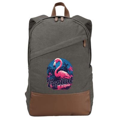 Tropical Vibes Flamingo Retro Palm Tree Cotton Canvas Backpack