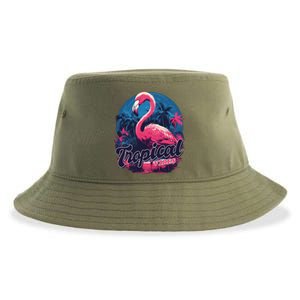 Tropical Vibes Flamingo Retro Palm Tree Sustainable Bucket Hat