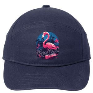 Tropical Vibes Flamingo Retro Palm Tree 7-Panel Snapback Hat