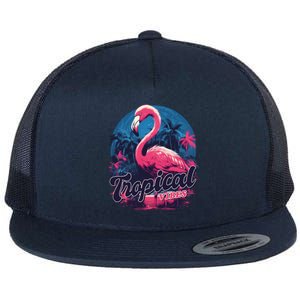 Tropical Vibes Flamingo Retro Palm Tree Flat Bill Trucker Hat