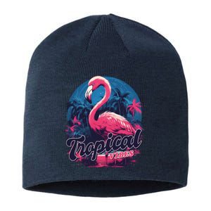 Tropical Vibes Flamingo Retro Palm Tree Sustainable Beanie