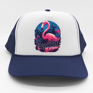 Tropical Vibes Flamingo Retro Palm Tree Trucker Hat