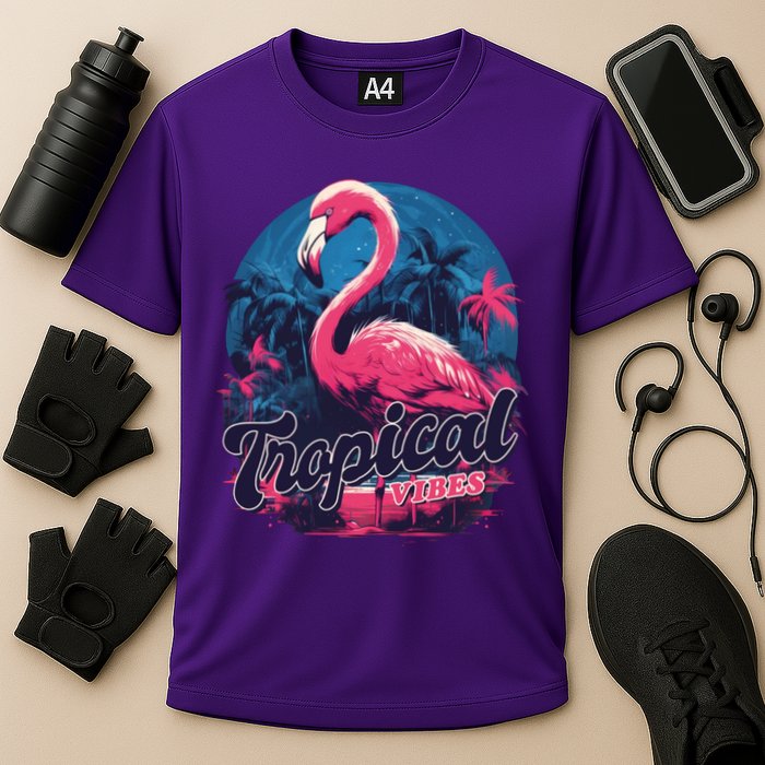 Tropical Vibes Flamingo Retro Palm Tree Performance Shirt