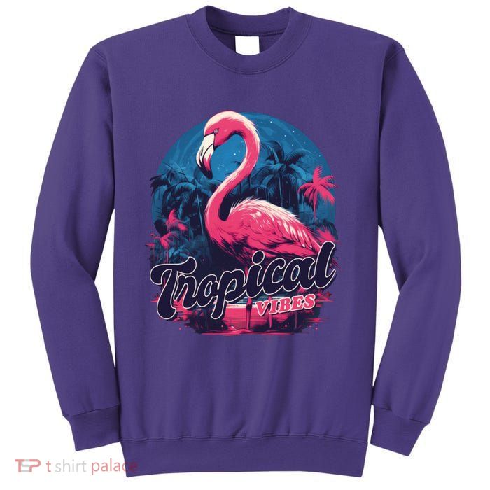 Tropical Vibes Flamingo Retro Palm Tree Sweatshirt