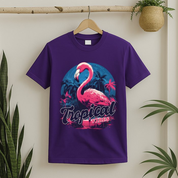 Tropical Vibes Flamingo Retro Palm Tree T-Shirt