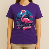 Tropical Vibes Flamingo Retro Palm Tree T-Shirt