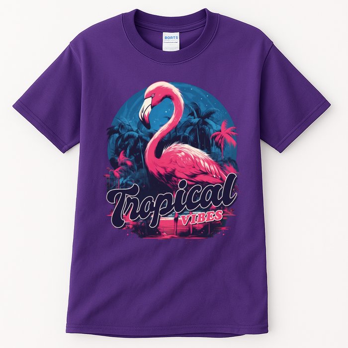 Tropical Vibes Flamingo Retro Palm Tree Tall T-Shirt