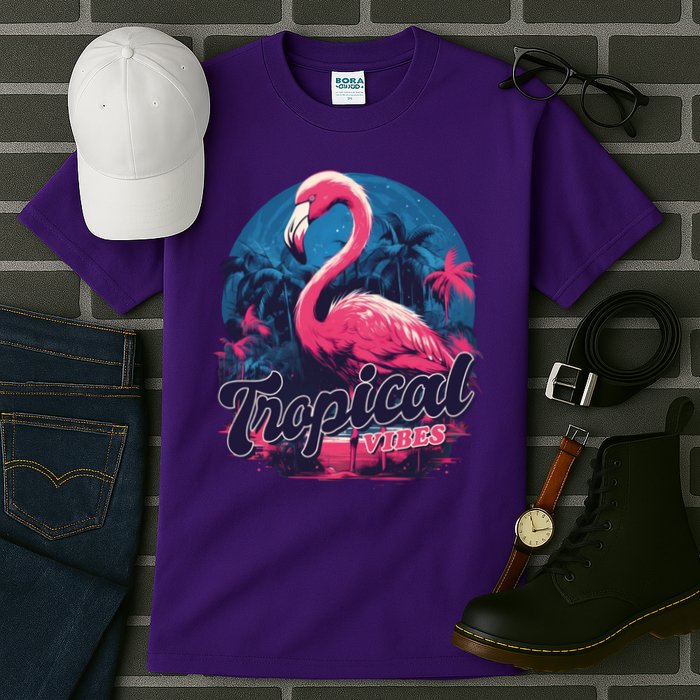 Tropical Vibes Flamingo Retro Palm Tree Tall T-Shirt