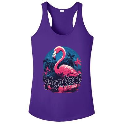 Tropical Vibes Flamingo Retro Palm Tree Ladies PosiCharge Competitor Racerback Tank