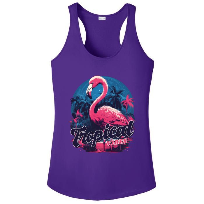 Tropical Vibes Flamingo Retro Palm Tree Ladies PosiCharge Competitor Racerback Tank