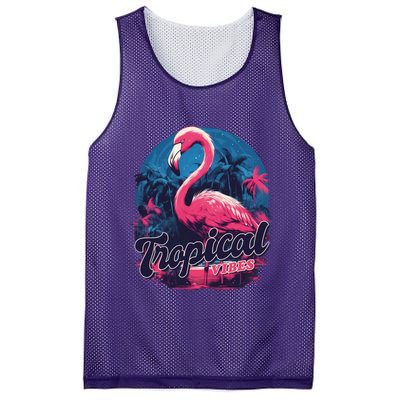 Tropical Vibes Flamingo Retro Palm Tree Mesh Reversible Basketball Jersey Tank