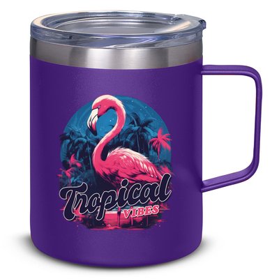 Tropical Vibes Flamingo Retro Palm Tree 12oz Stainless Steel Coffee Mug