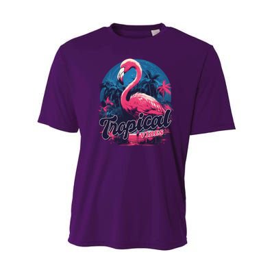 Tropical Vibes Flamingo Retro Palm Tree Youth Performance Sprint T-Shirt