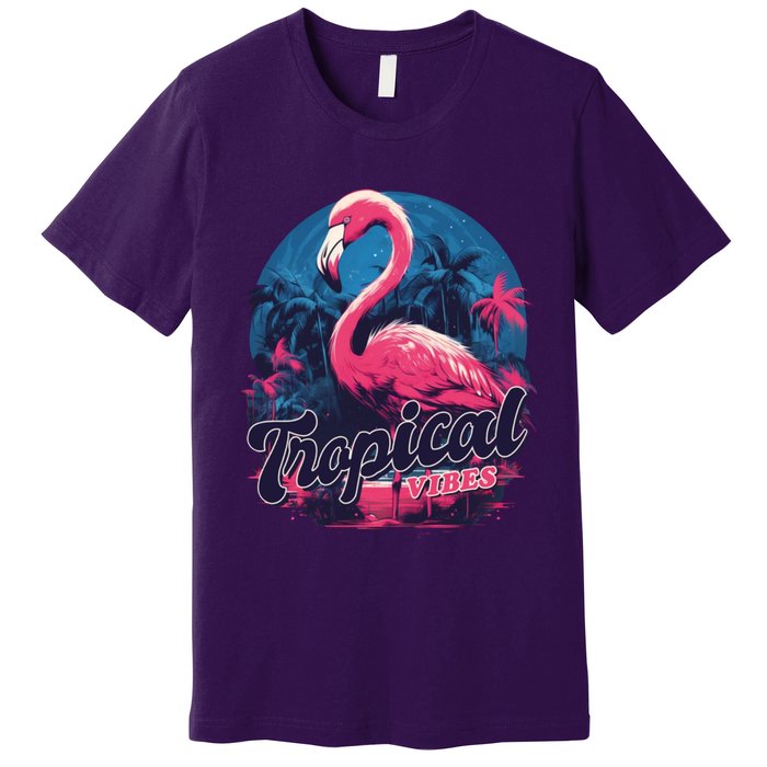 Tropical Vibes Flamingo Retro Palm Tree Premium T-Shirt
