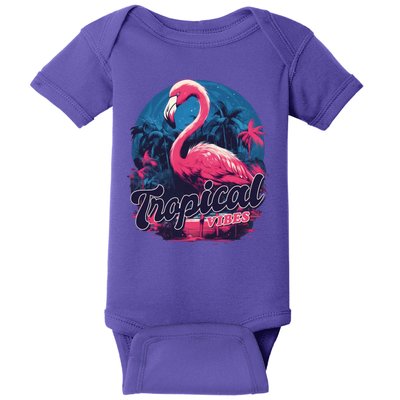 Tropical Vibes Flamingo Retro Palm Tree Baby Bodysuit