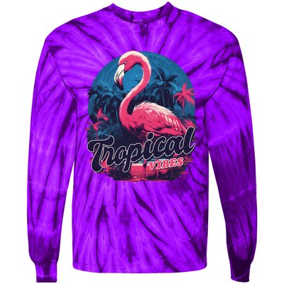 Tropical Vibes Flamingo Retro Palm Tree Tie-Dye Long Sleeve Shirt