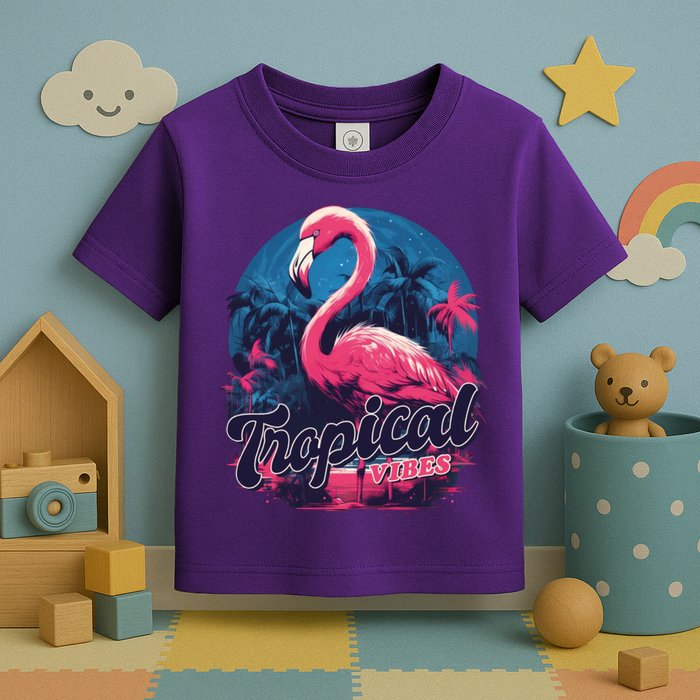 Tropical Vibes Flamingo Retro Palm Tree Toddler T-Shirt