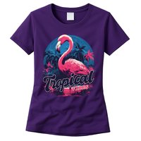 Tropical Vibes Flamingo Retro Palm Tree Womens T-Shirt