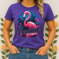 Tropical Vibes Flamingo Retro Palm Tree Womens T-Shirt