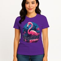 Tropical Vibes Flamingo Retro Palm Tree Womens T-Shirt