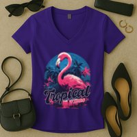 Tropical Vibes Flamingo Retro Palm Tree Women's V-Neck T-Shirt
