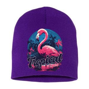 Tropical Vibes Flamingo Retro Palm Tree Short Acrylic Beanie