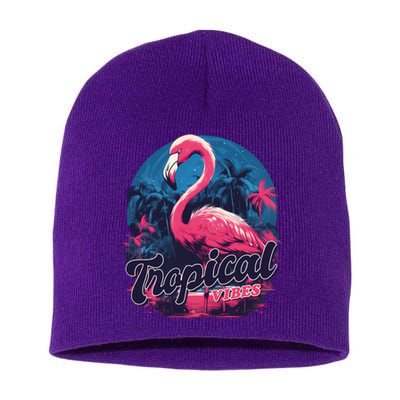 Tropical Vibes Flamingo Retro Palm Tree Short Acrylic Beanie