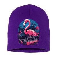 Tropical Vibes Flamingo Retro Palm Tree Short Acrylic Beanie
