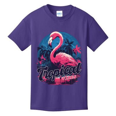 Tropical Vibes Flamingo Retro Palm Tree Kids T-Shirt