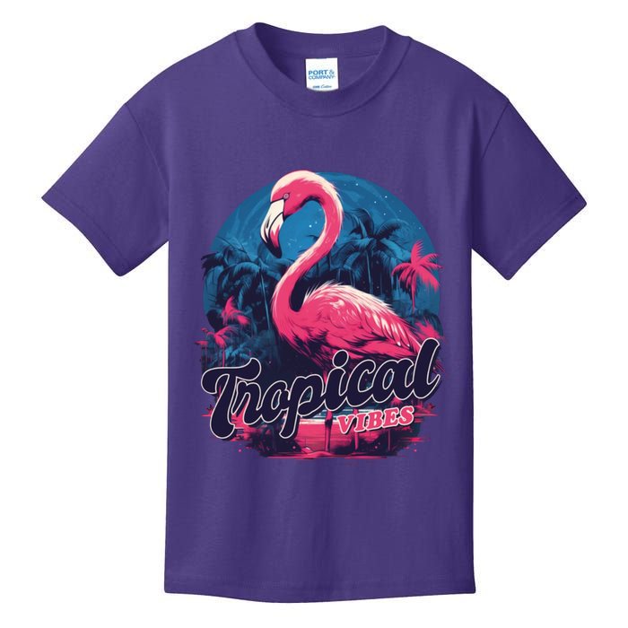 Tropical Vibes Flamingo Retro Palm Tree Kids T-Shirt