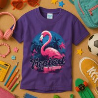 Tropical Vibes Flamingo Retro Palm Tree Kids T-Shirt