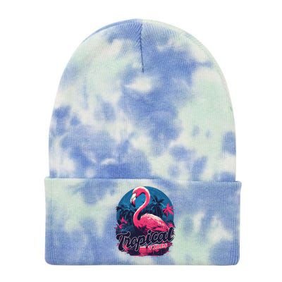 Tropical Vibes Flamingo Retro Palm Tree Tie Dye 12in Knit Beanie