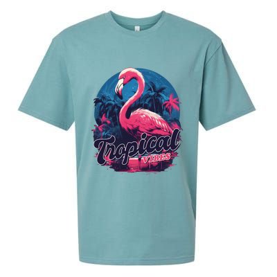 Tropical Vibes Flamingo Retro Palm Tree Sueded Cloud Jersey T-Shirt