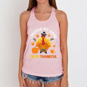 Thanksgiving Video Games Gaming Paused My Game Be Thankful Funny Gift Women's Knotted Racerback Tank