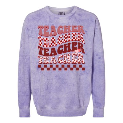 Teacher Valentine Groovy Cute Colorblast Crewneck Sweatshirt